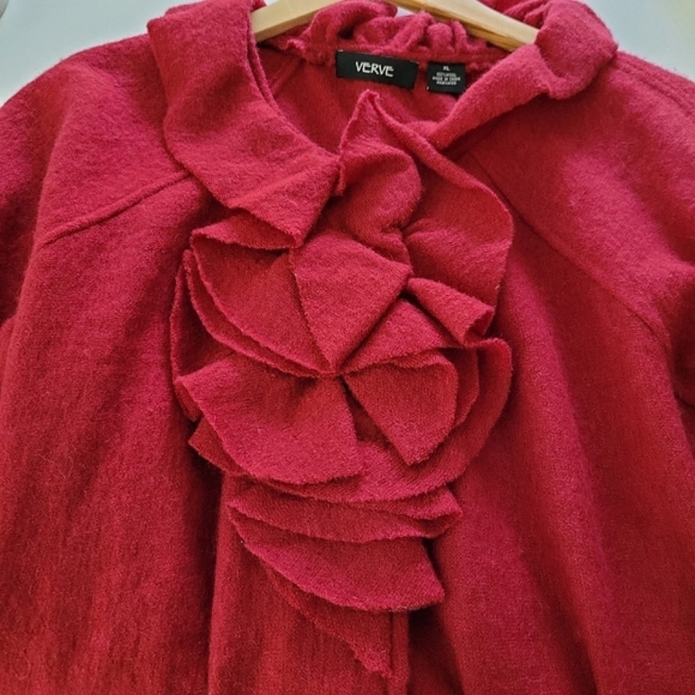 Verve red 100% wool cardigan sweater - Picture 2 of 10
